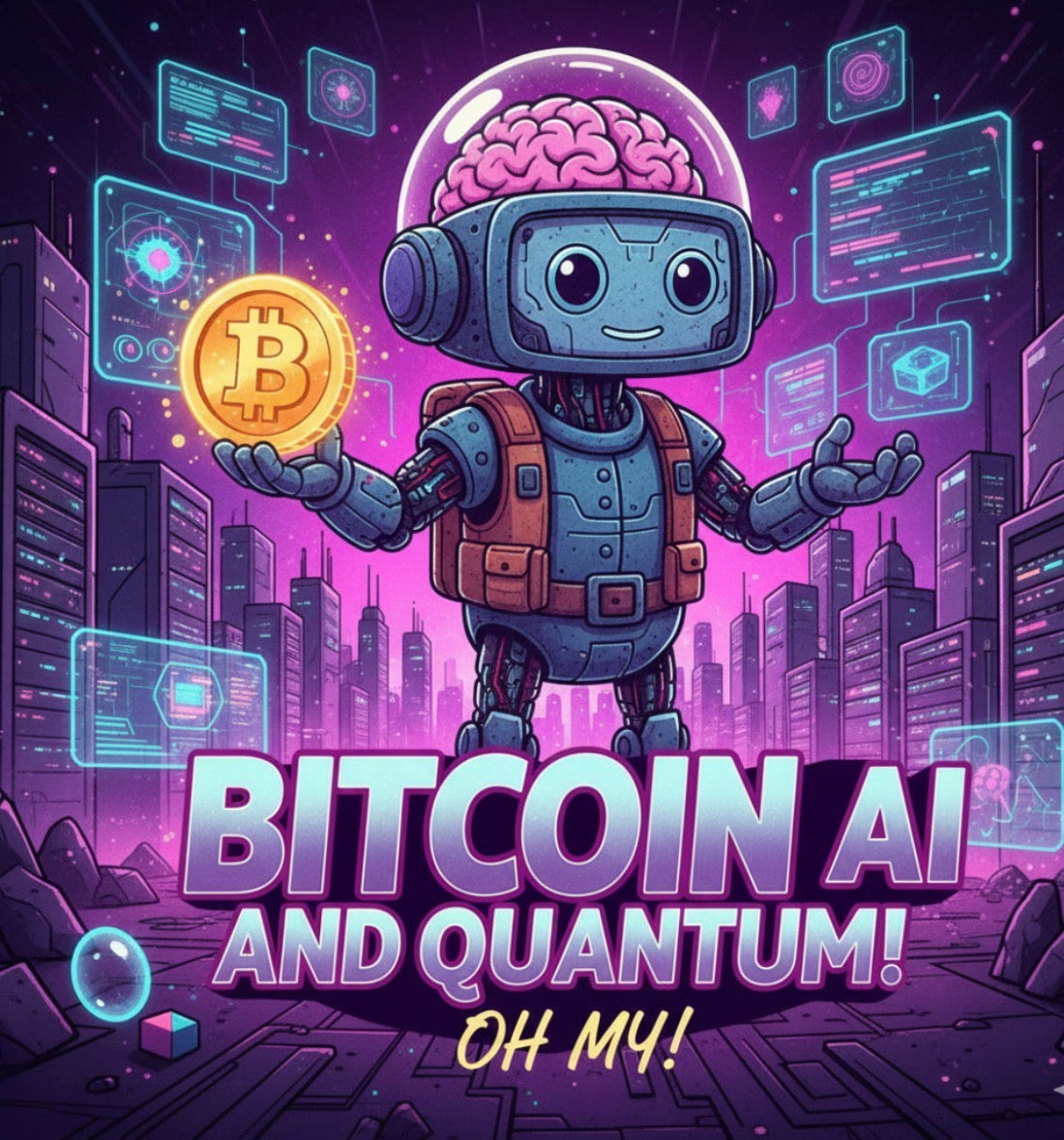 Bitcoin AI and Quantum! Oh My! Sticker - Purple Cityscape