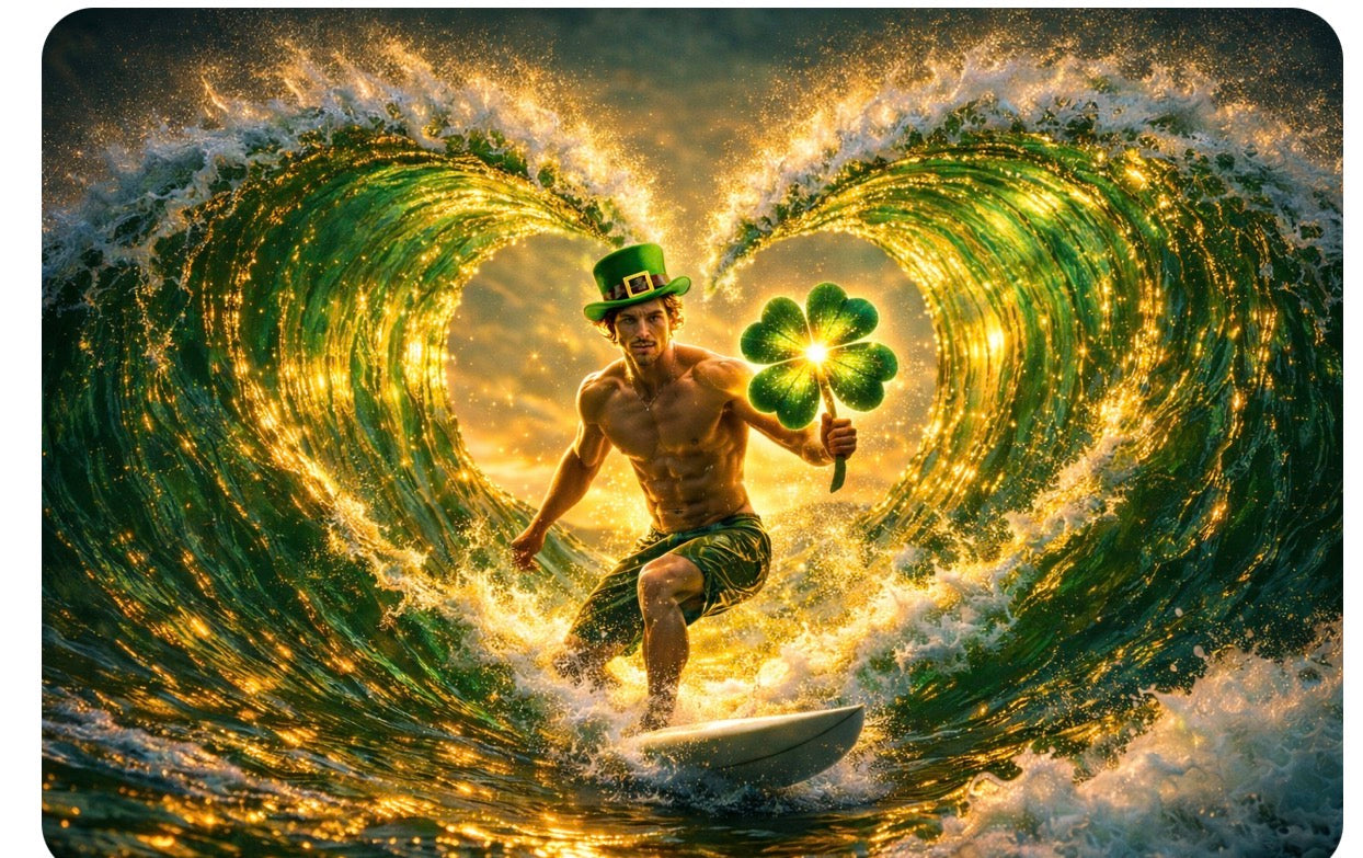 Lucky Heart Wave Surfer Saint Patrick's Day Tee - Lucky 7 Collection